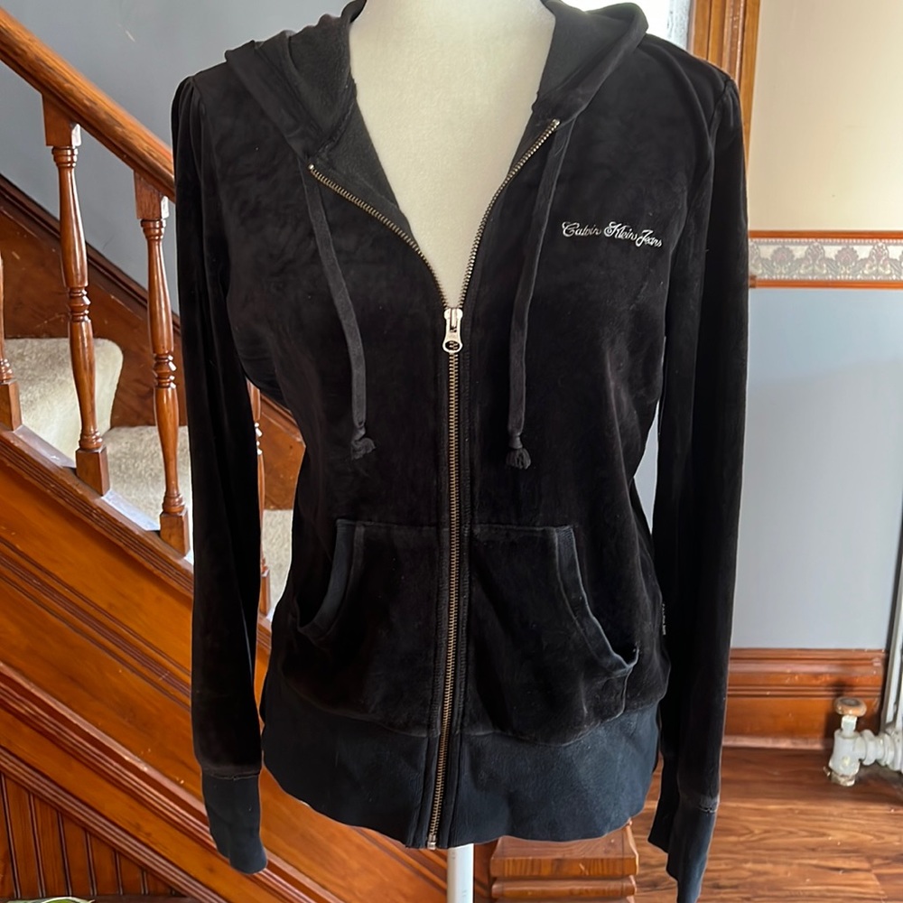 Vintage Calvin Klein Jeans Black Velour Hoodie Sz L